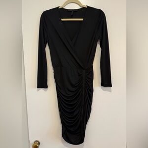 BCBGMaxAzria Black Ruched Long Sleeve Dress